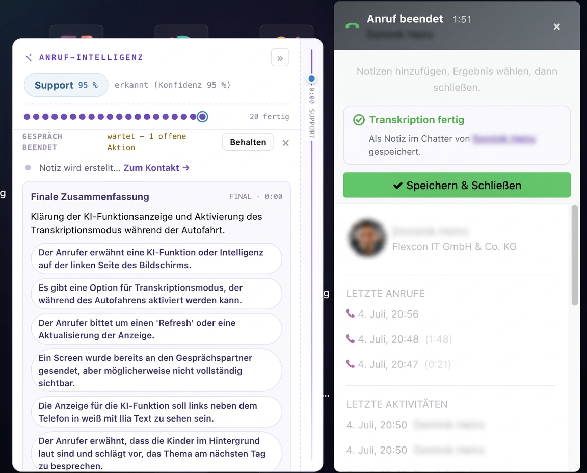 Odoo mit FLEXbyte.connect: Anruf beendet, KI-Zusammenfassung und Kontakthistorie